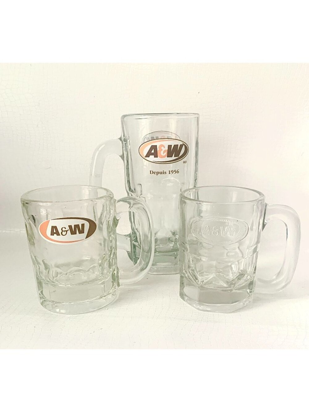 3 A&W Root Beer Mugs Advertising 1980's Vintage Barware